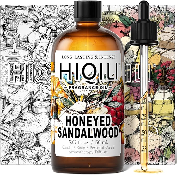 HIQILI Honeyed Sandalwood Fragrance Oil for Diffuser, Candle & Soap Making, Add to Dryer Balls, Lotion, Hotel Luxury Scents - 5.07 Fl Oz