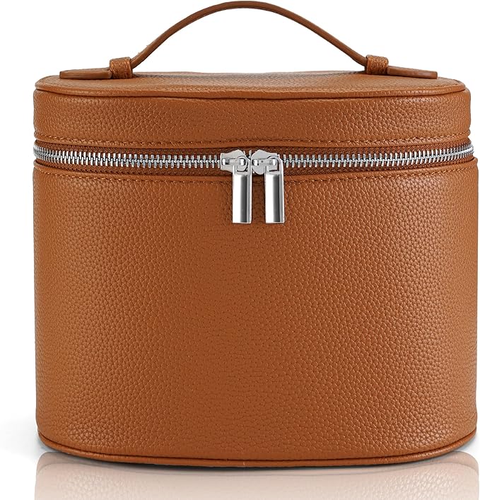 Makeup Bag Vanity Case Cosmetic Bag with Removable Divider Travel Toiletry Bag for Women Portable Make up Box Organizer, Brown