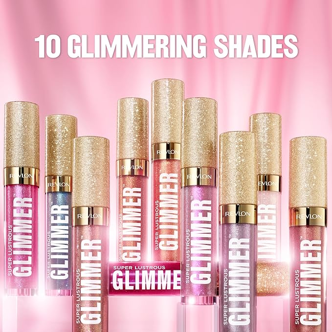REVLON Super Lustrous Glimmer Gloss, Hydrating Lip Makeup, Non-Sticky, High-Shine Finish, Plant-Based Glitter, 010 Indigo Ice, 0.13 fl oz