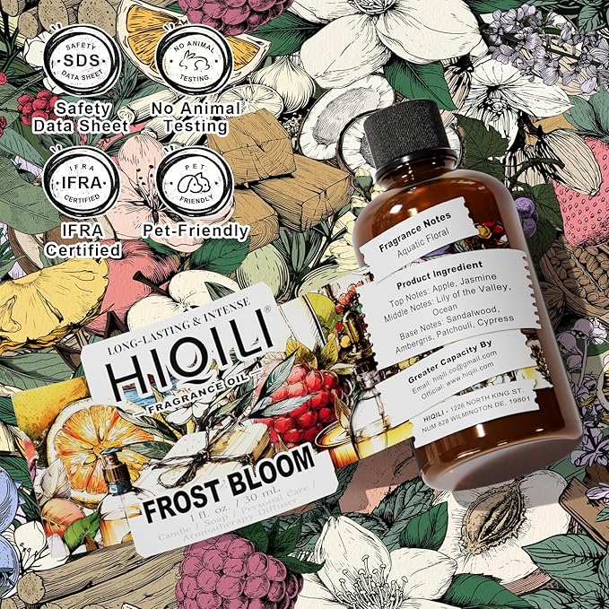 HIQILI Frost Bloom Fragrance Oil, Ocean & Lily of The Valley Scents, for Diffusers, Candles, Soap, Perfume & Hair Mist Making, Long Lasting - 1 Fl Oz