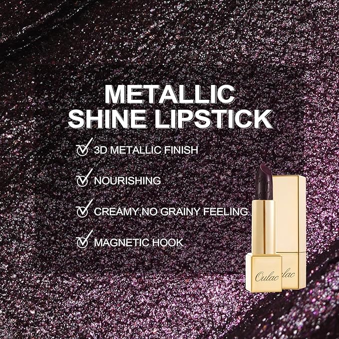 Oulac Halloween Black Lipstick for Women, Black with Raspberry Shimmer, High-Impact Lipcolor with Moisturizing Creamy Formula, Vegan & Cruelty-Free, Midnight Mirage (21)