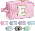 YOOLIFE Bridal Shower Gifts - Bridesmaid Bag, Bridesmaid Proposal Gifts for Wedding Day, Bride to be Gifts, Maid Matron of Honor Gift, Bachelorette Party Favors, Pink Initial Makeup Bag Cosmetic Bag E