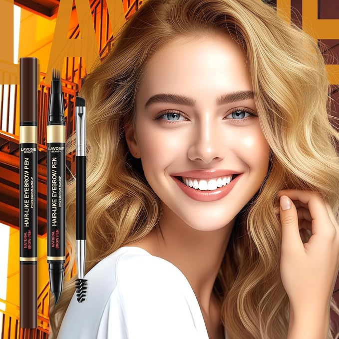 LAVONE Eyebrow Pen, 2-in-1 Eyebrow Pencils for Women with 4 Tip Microblading Eyebrow Pencil and Curved Precise Brow Pencil, Waterproof Eyebrow Pencil Create Full, Natural Hair-Like Brows, Dark Coffee