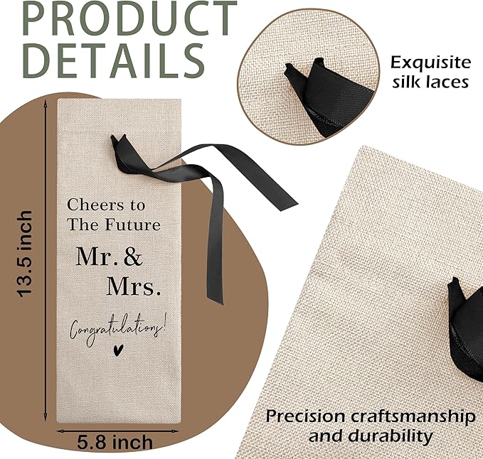 RYIGYWE 1 PCS Black Bow Ribbon Ideas Engagement Gift Wine Bag - Bride to Be Gifts for Bridesmaids Bride Groom Couples Her Him Officiant Gift for Getting Married Engagement Bridal Shower - A45