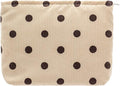 PAZIMIIK Makeup Bag Large Zipper Corduroy Make Up Pouch for Purse Travel Canvas Cosmetic Organizer for Women Brush Storage,Polka Dot Beige