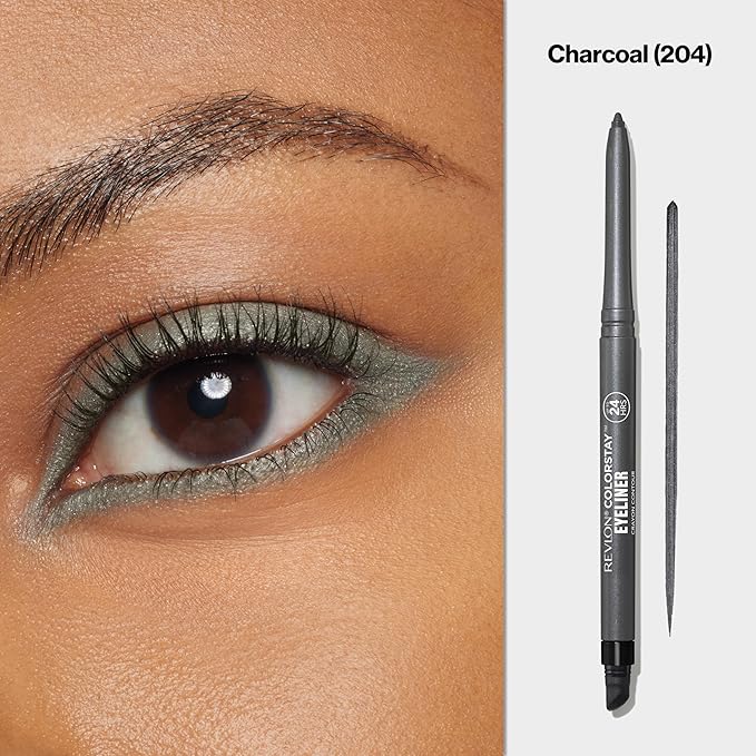 REVLON ColorStay Pencil Waterproof Eyeliner, Smudge-Proof, Eye Makeup with Built-In Sharpener, Stocking Stuffer for Women, 204 Charcoal, 0.01 oz