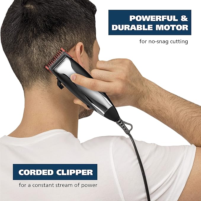 Wahl Home Haircutting Corded Clipper Kit with Adjustable Taper Lever, and 10 Color Coded Guards for Easy Clipping & Trimming - Model 79722