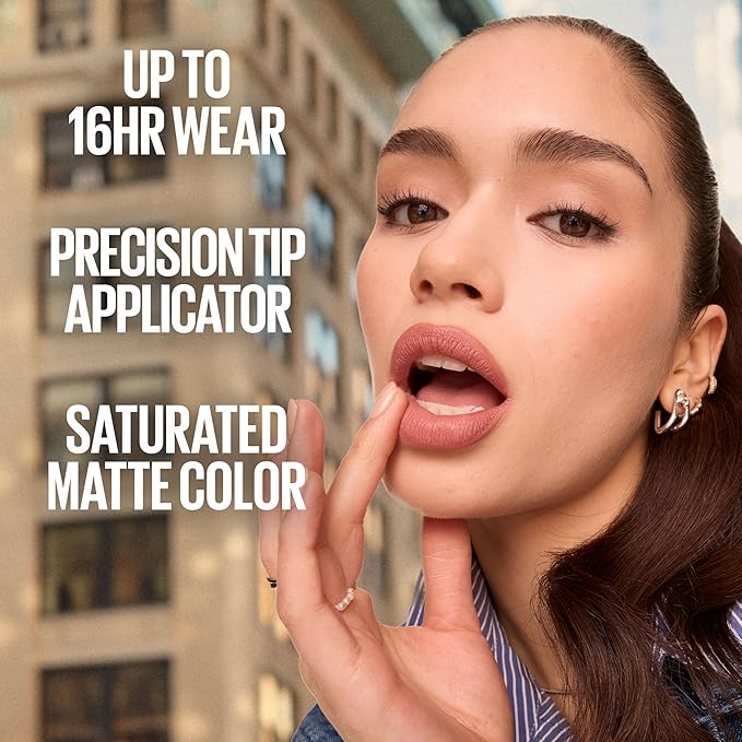 Maybelline Super Stay Matte Ink Liquid Lipstick Makeup, Long Lasting High Impact Color, Up to 16H Wear, Poet, Light Rosey Nude, 1 Count, Packaging May Vary
