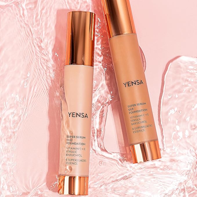 YENSA Serum Foundation Makeup - Super Silk Full Coverage Foundation Enriched with Peptides, Vitamin C & Ferulic Acid to Help Reduce Fine Lines, Wrinkles & Dark Circles - Light Medium 1 (1 oz)