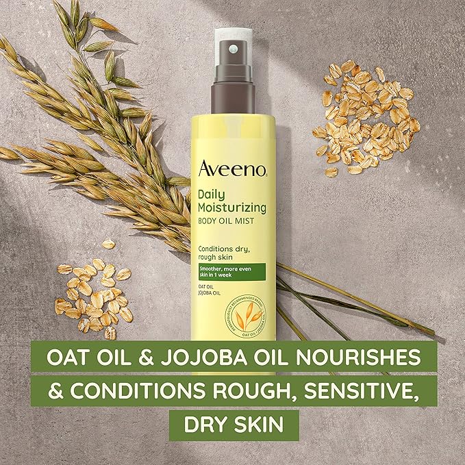 Aveeno Daily Moisturizing Body Oil Mist with Oat & Jojoba Oil for Dry Sensitive Skin, Nourishing Body Spray for Smoother Skin, Paraben-, Silicone- & Alcohol-Free, Twin Pack, 6.7 fl. oz, 2 Pack