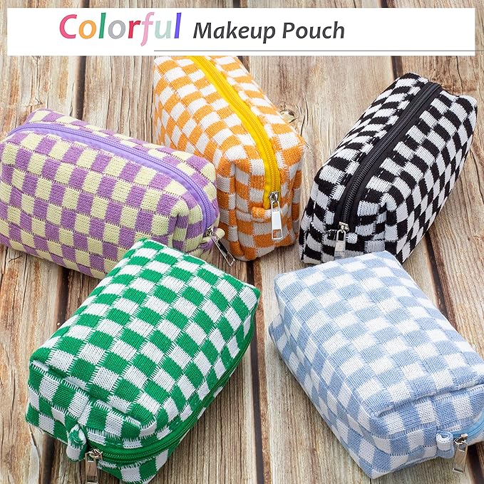 PAZIMIIK Checkered Makeup Bag for Purse Portable Zipper Make Up Pouch Small Cosmetic Case for Travel Accessories (2PCS Green)