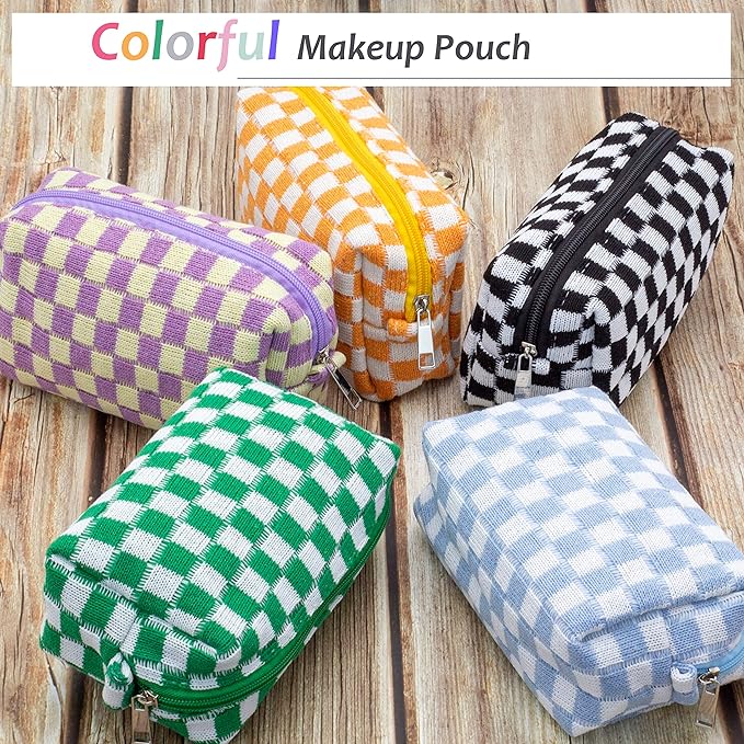 PAZIMIIK Checkered Makeup Bag for Purse Portable Zipper Make Up Pouch Small Cosmetic Case for Travel Accessories (Green)