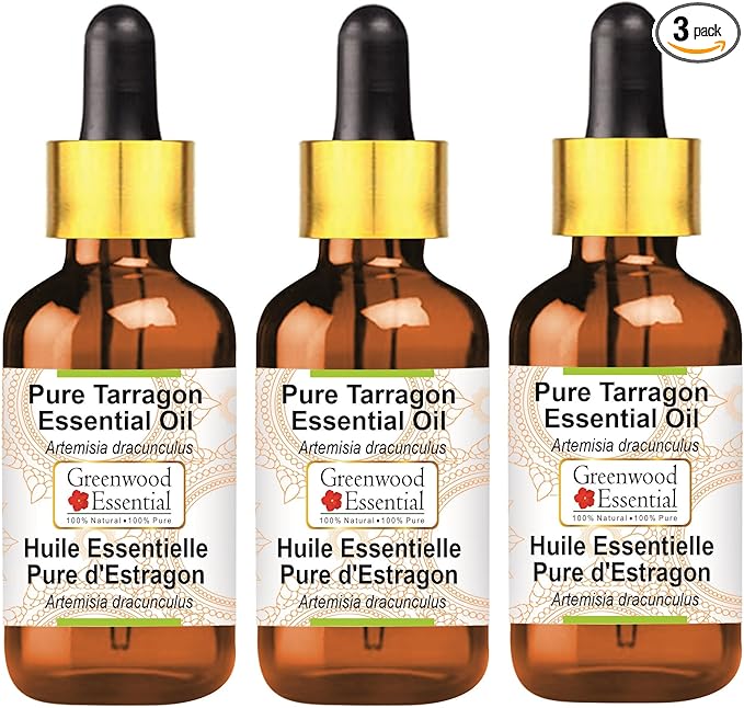 Greenwood Essential Pure Tarragon Essential Oil (Artemisia Dracunculus) with Glass Dropper Steam Distilled (Pack of Three) 100ml X 3 (10 oz)